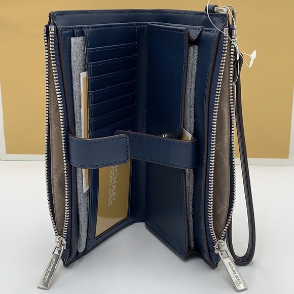 MICHAEL KORS LG DOUBLE ZIP WRISTLET WALLET NAVY MULT Crocodile Leather Snakeskin - Picture 12 of 14